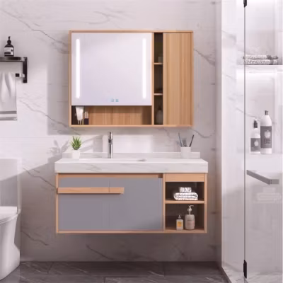 Stainless Steel PVC Aluminum Bathroom Solid Wood Wall Wash Basin Vanity Mirror Cabinet
