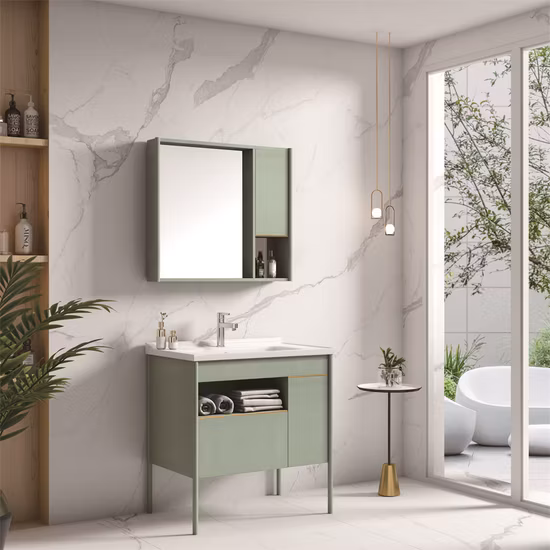 Stainless Steel PVC Aluminum Bathroom Solid Wood Wall Wash Basin Vanity Mirror Cabinet