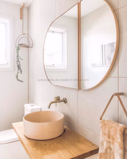 ORTONBATH New Design Gold Decorative Bath Home Smart Wall Mounted Nonled Mirror Bathroom Designer Art Mirror with Shelf